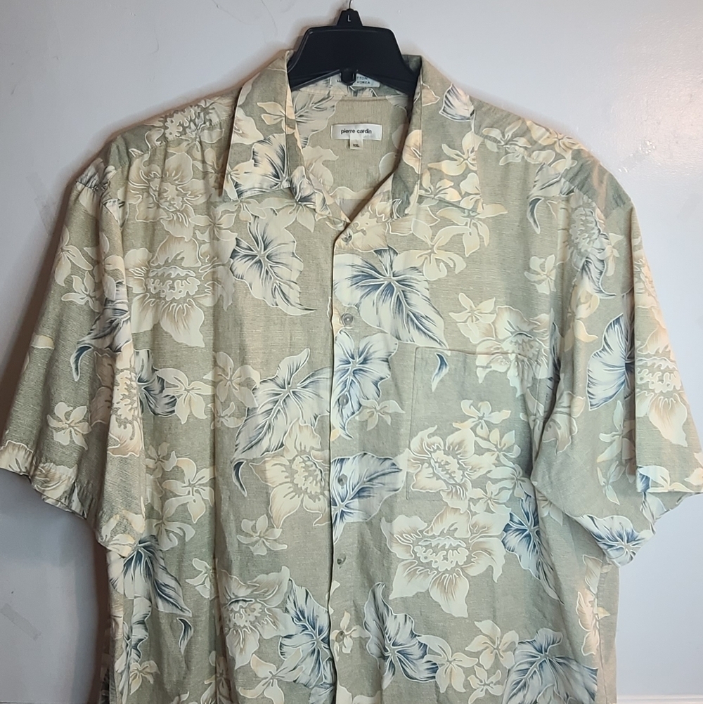 Pierre Cardin Beige and Blue Floral Men's Shirt